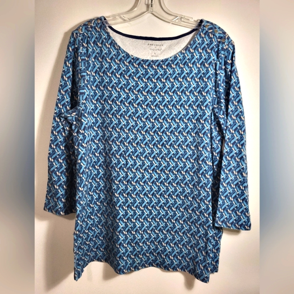 Preswick & Moore blue shades 3/4 sleeve tunic women's L  #2069
